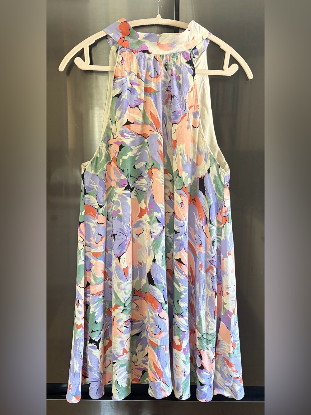 Lulu’s “Tied to You” Floral Tie Neck Halter Summer Party Mini Swing Dress Sz L - Picture 2 of 6